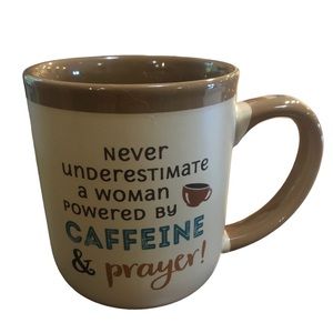 "Prayer & Coffee" Woman Mug by Abbey Gift Large Inspirational Tan & Brown, 18 oz